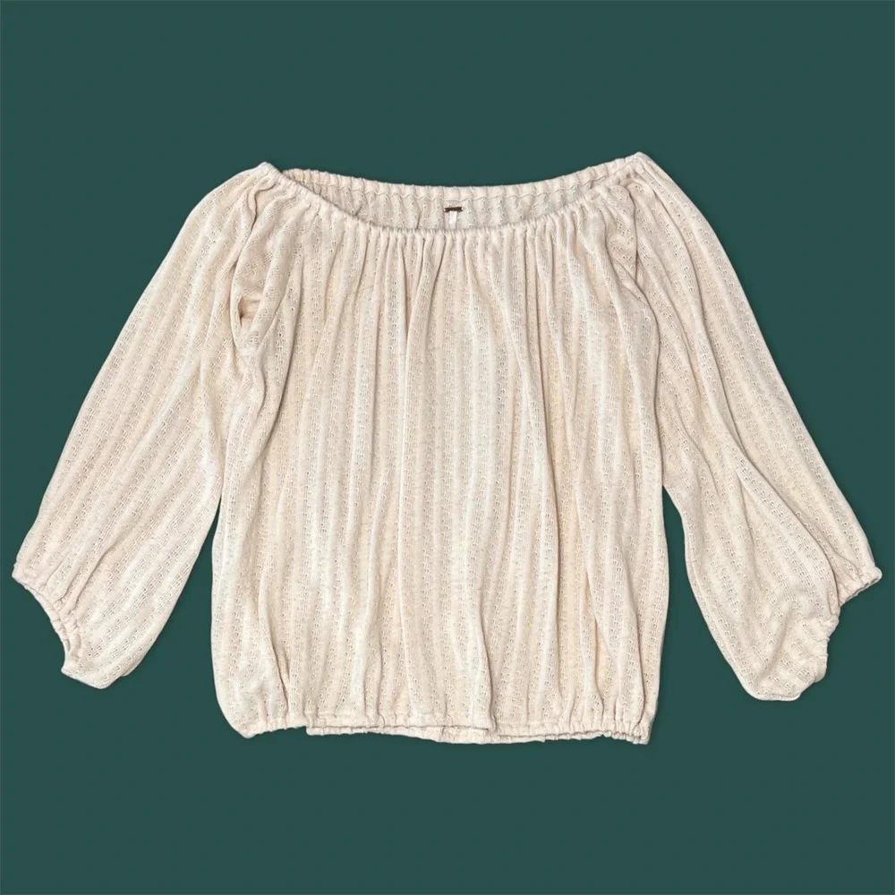 Free People Peasant Top Boat Off Shoulder Cream Pointelle Knit Long Sleeve Large